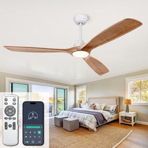 Ceiling Fans with Lights, 60 Inch Ceiling Fan with Remote/APP Control,3CCT Dimmable Light,Noiseless Reversible DC Motor,3 Solid Wood Blades,Indoor/Outdoor Ceiling Fans for Bedroom,Farmhouse,Patio