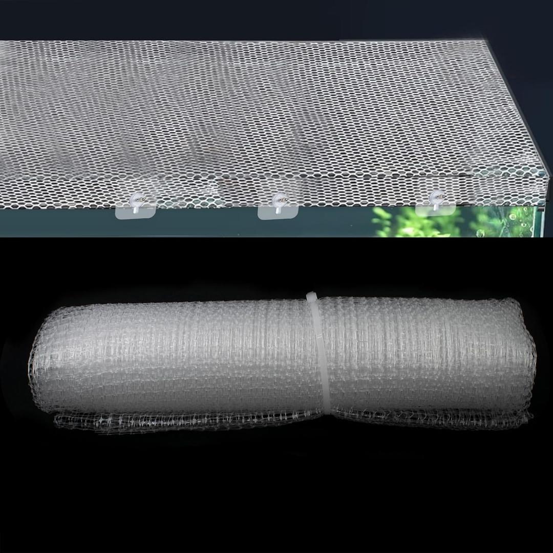 3.28 x 6.56 ft Clear Mesh Netting, Plastic Screen with 8 Screw Patch for Fish Aquarium Top Cover, Fish Tank Anti-Jump Protective Lid, Air Screen Net for Aquarium Covering