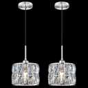 2 Pack 1 Light Hanging Kitchen Island Crystal Pendant Ceiling Light Fixture,Modern 8.3" Crystal Shade Brushed Nickel Finish for Bar,Dining Room,Living Room Over Sink Hallway