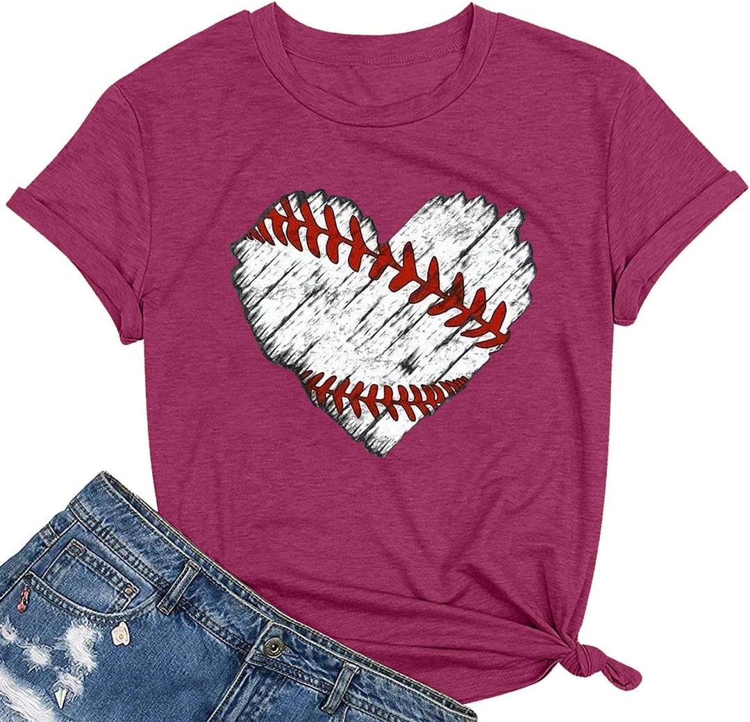 Baseball Game Day T-shirt Mom Fun Ladies Printed retro baseball pattern casual short-sleeved top Darkred-XXL
