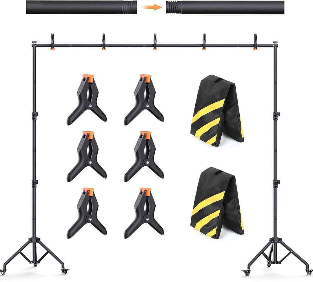 Backdrop Stand with Wheels 10x7.5Ft (WxH), Photo Backdrop Stand Easy to Move,Heavy Duty Back Drop Adjustable Stand for Parties,Banner Stand Photography and Video Studios