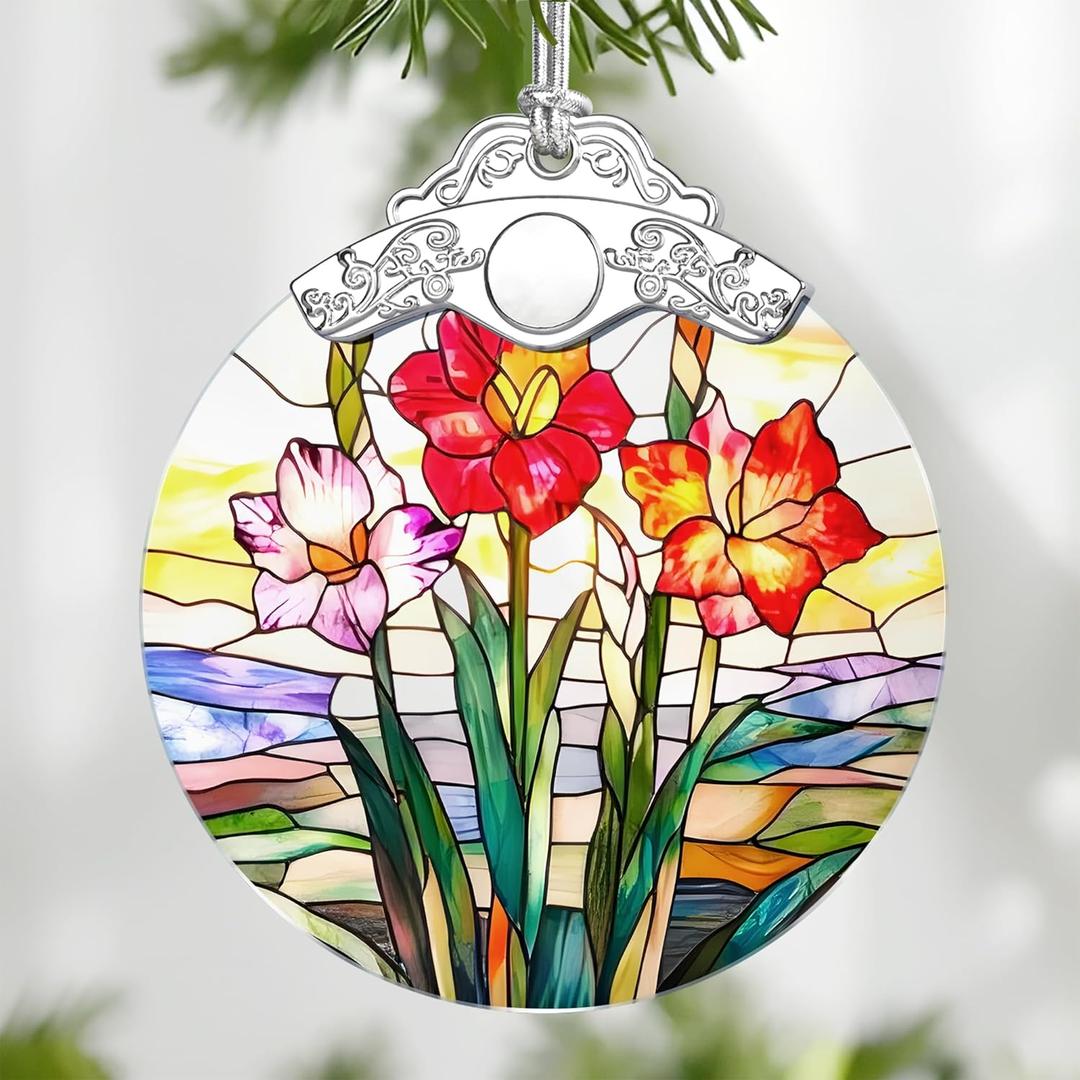Christmas Ornaments: Stained Glass-Style August Birth Flower Ornament  Christmas Tree Decorations, Holiday Party Gifts, Mother's Day & Birthday Gifts for Women, Mom & Grandma | Birth Flower Gift (May)
