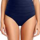 Tempt Me Women Retro High Waisted Bikini Bottoms Tummy Control Swimsuit Bottoms (X-Large, Navy Blue)