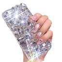 AQZBIAIOU Bling Diamond Case for Samsung Galaxy A15 5G, 3D Homemade Luxury Sparkle Crystal Rhinestone Shiny Glitter Full Clear Stones Back Phone Cover with Screen Protector -Clear White