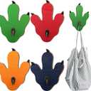 Honeydak 4 Pcs Wood Dinosaur Footprint Hooks Dinosaur Claw Wall Hooks Decor Coat Hanger Dino Bathroom Bedroom Nursery Decor (Bright Color)