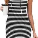 AUSELILY Womens Summer Dresses 2025 Casual Sleeveless Sweatshirt Dress Drawstring Hoodie Mini Dress with Pockets (Black, L)