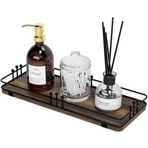 Bathroom Vanity Tray for Countertop Toiletries Perfume Makeup Soap Dispenser Toilet Tank, Kitchen Tray for Salt Spice, Decor Tray for Candle Nightstand Coffee 11.3x 4.4 Brown-Black
