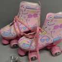 XUDREZ Roller Skates for Girls, Cute Light-up 4 Wheels Kids Skates, High-top PU Leather Rollerskates Perfect Indoor Outdoor Double Row Roller Skates (33-Youth 2/ Women's 3.5/ Men's 3, Pink Print)