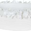 Yimi's Dream Cotton Rope Gift Basket  White Woven Gift Basket with Lace, Decorative Organizer for Baby Shower, Housewarming, Nursery, Toys, Socks, Diapers, Christmas, Holiday Gifts (Oval - 12"x8"x5")