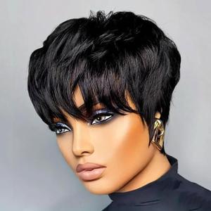 Short Pixie Wigs for Black Women Pixie Cut Human Hair Wigs for Women Black Color Lightweight Glueless Short Layered Pixie Wig Easy to Throw on and go