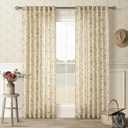 TWOPANELS Spring Farmhouse Floral Linen Curtains 84 Inch Length for Living Room Bedroom 2 Panels Semi Sheer Curtains Back Tab Tan Brown Patterned Flower on Beige Farmhouse Boho Rustic Window Drapes, 52"W x 84"L