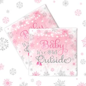 Baby Its Cold Outside Baby Shower Decorations-40Pcs Pink Baby Shower Napkins Winter Wonderland Snowflake Paper Napkins Baby Its Cold Outside Party Supplies for Girl (Pink)