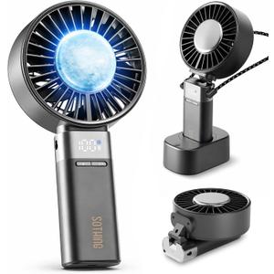 SOTHING Portable Fan Rechargeable with Charging Dock, Auto-Oscillating, 4.43 Inch Oversized Fan Head, Handheld Fan with Cooling Plate, 180 Foldable, 19.4 ft/s Airflow, 1-100 Speeds, Up to 16H Runtime, Large