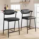 GarveeHome Bar Stools Set of 2, 26.5 in Upholstered Counter Height Bar Stools for 2 with Armrest, Wider Thickened Cushion, Bar Chairs with Backrest for Bar, Dining Room, Kitchen, Retro Black
