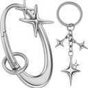 Zkptops 2Pcs Star Carabiner Y2K Keychain Aesthetic Star Moon Keychain Silver Fashion Key Chain Key Ring Accessory for Men Women