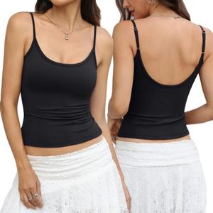 EasyGala Womens Cotton Scoop Neck Tank Top Adjustable Spaghetti Strap Camisole Basic Summer Fitted Backless Shirts 2026 (Black, L)