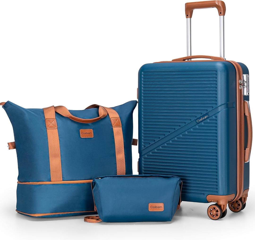 Cosbarn Carry On Luggage Set 22x14x9 Airline Approved, 3 Piece 20 Inch Lightweight ABS Hardside Suitcases with Wheels and TSA Lock, Durable Waterproof Travel Suitcase for Men Women