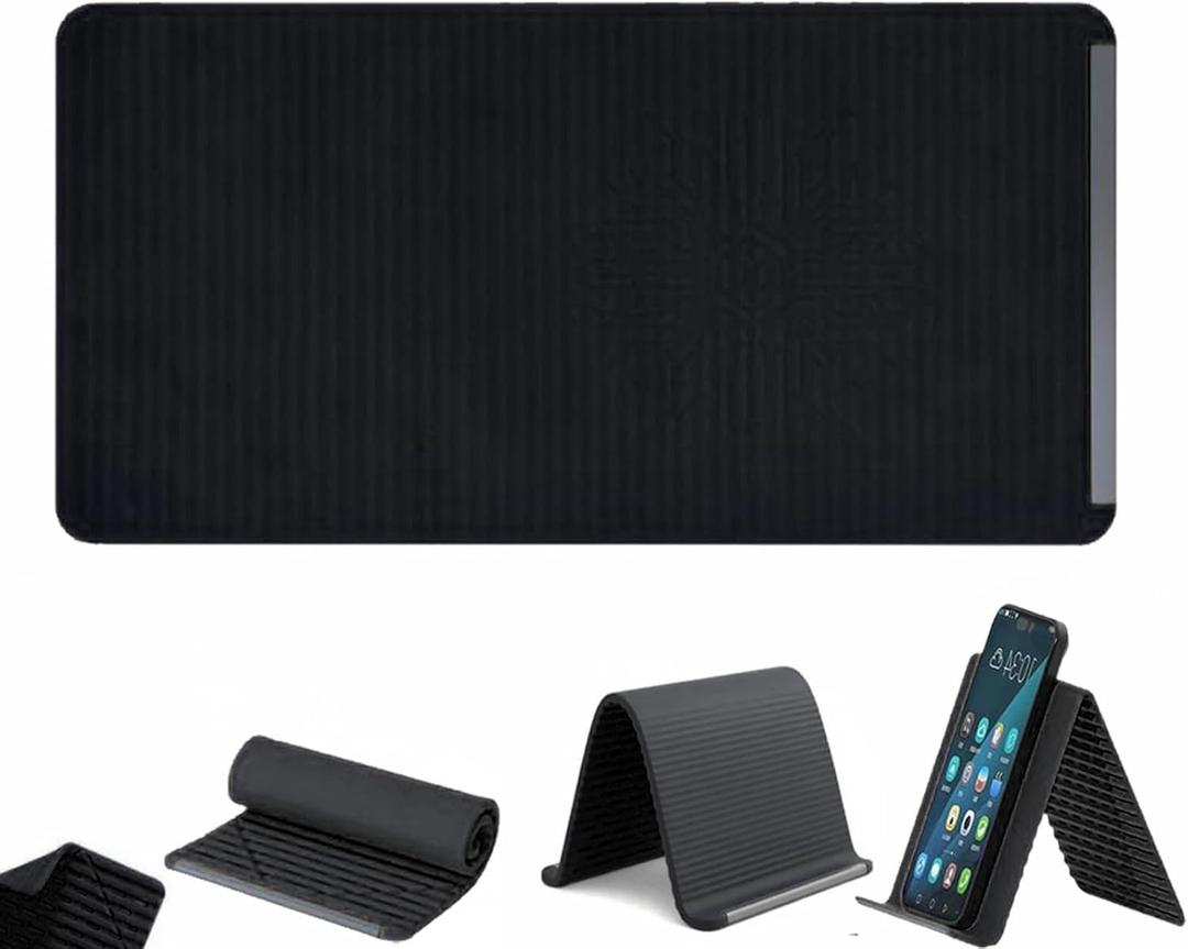 Flexible Silicone Phone Stand with Aluminum,Adjustable Foldable Silicone Phone Stand, Portable Multi-Angle Anti-Slip Holder for Phones, Tablets, Rollable Design for Home or Office (Black)