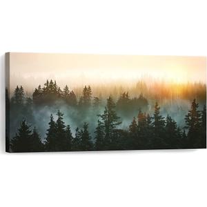 Large Wall Art for Bedroom Living Room Forest Bathed in Sunlight Canvas Print Picture Painting Framed Artwork Wall Decor for Bathroom Modern Room Plants Wall Decorations Size 58x29 Ready to Hang