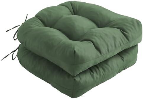 IPYNBAP Outdoor Chair Cushions Set of 2, Patio Chair Cushions with Ties, 19x19 Tufted Outdoor Seat Cushions (Color: Forest Green)
