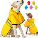 Dog Raincoat - Waterproof Dog Rain Jacket with Leash Hole, Reflective Pet Rain Coat Adjustable Doggy Slicker Poncho for Dogs Walking(L, Yellow)