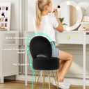 GREENSTELL Small Vanity Stool Chair with Storage and Folding Back, 13" x 13" x 17.7" Faux Fur Soft Ottoman for Teenager, 4 Metal Legs with Anti-Slip Feet, Furry Padded Seat for Makeup, Bedroom, Black