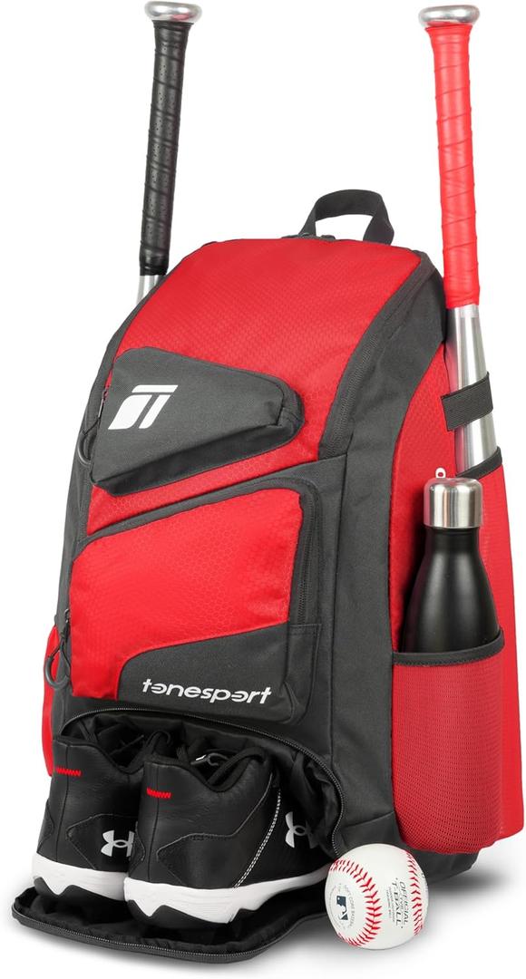 Baseball Bag - Backpack for Baseball, Softball, Tball - Adults & Youth Bat Bag (Red)