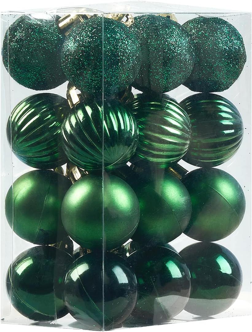 Emopeak 24Pcs Christmas Balls Ornaments for Xmas Christmas Tree - 4 Style Shatterproof Christmas Tree Decorations Hanging Ball for Holiday Wedding Party Decoration Dark Green (1.3"/3.2CM)