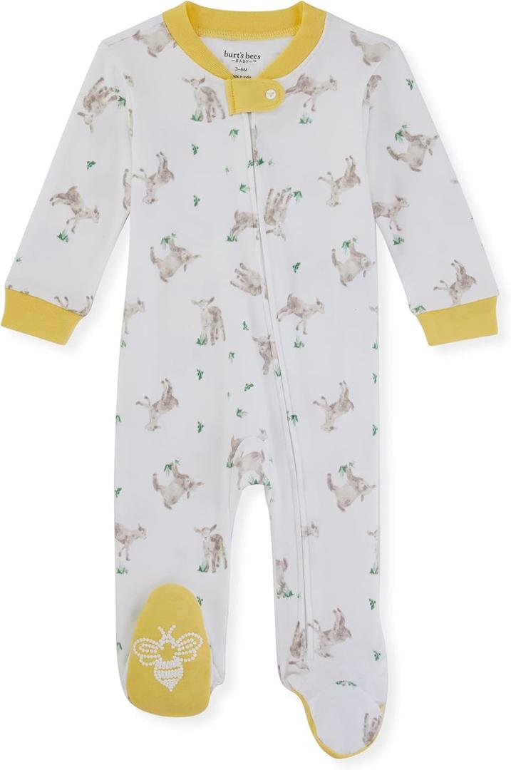 Burt's Bees Baby baby boys Play Pajamas, 100% Organic Cotton One-piece Romper Jumpsuit Zip Front Pjs and Toddler Sleepers, Billy Goat Cloud, 3 Months US