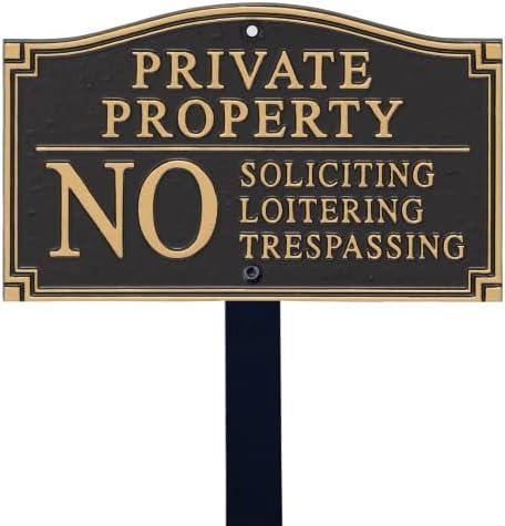 SmartSign Private Property Sign for Yard, No Soliciting Loitering Trespassing Garden Plaque | 5.75" x 9.5" Aluminum Plaque with 18" Black Lawn Stake, Made in USA
