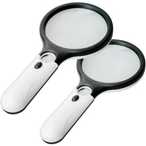 2 Pack Magnifier 3 LED Light, Marrywindix 3X 45X Handheld Magnifier Reading Magnifying Glass Lens Jewelry Loupe