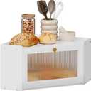 Trironsun Corner Bamboo Bread Box for Kitchen Counter Large Capacity Rustic Bread Storage Container with Wavy Arcylic Transparent Door Vintage Storage for Homemade Bread (White)