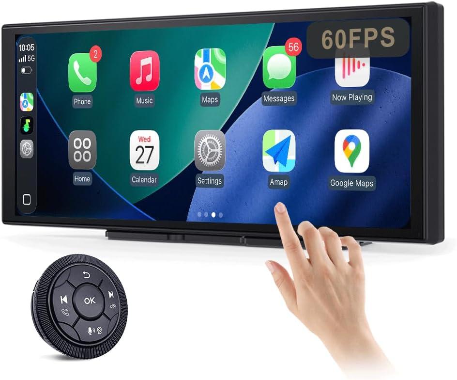 [2025 Fully Laminated Screen] 11.3" Wireless CarPlay & Android Auto Portable Touch Screen - in-Cell Display, 1920x720, 60fps, Knob Controls, BT Mode for Cars, SUVs