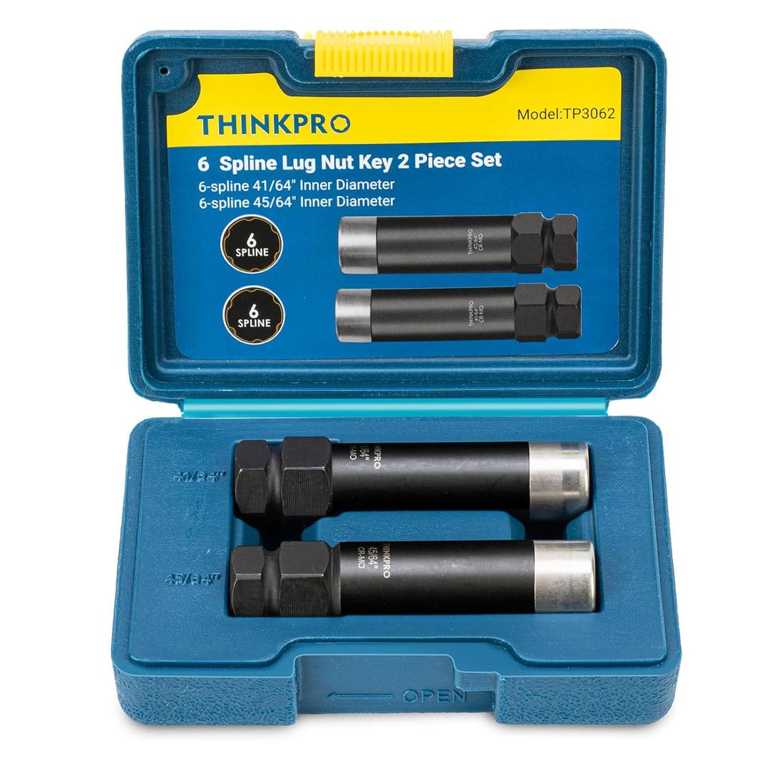 6 Spline Lug Nut Socket Set,2 Piece Lug Nut Key (41/64" & 45/64") for M12x1.25/M12x1.5 Spline Lug Nuts,Removal Tool Kit with Hard Case,Jeep,GMC,Locks,Double Layer Reinforcement (2 Piece Set)