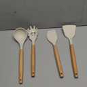 CAROTE Silicone Cooking Utensils Set, Kitchen Utensils Set 4 Pcs for cooking, BPA Free Spatula Set with Heat Resistant Wood Handles for Nonstick Cookware (Cream White)