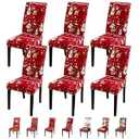 JQinHome Snowman Christmas Chair Covers Set of 6, High Stretch Removable Washable Chair Seat Protector Cover for Christmas Decoration-Christmas Theme Decor with Snowflake(Snow Man)