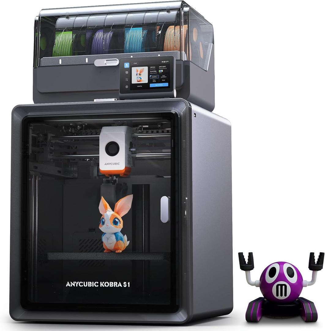 Anycubic Kobra S1 Combo 3D Printer, 4 Stunning Multicolor with Anycubic ACE PRO, 600mm/s High Speed and 320 Hotend Free-Clog Extruder, Intelligent Drying While Printing, Built-in Camera 250*250*250mm