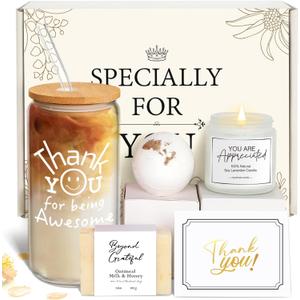 Thank You Gifts for Women  Employee & Teacher Appreciation Gift Set, Thank You for Being Awesome Glass, Candle & Card, Thoughtful Thanks Gift for Coworkers, Boss, Secretary