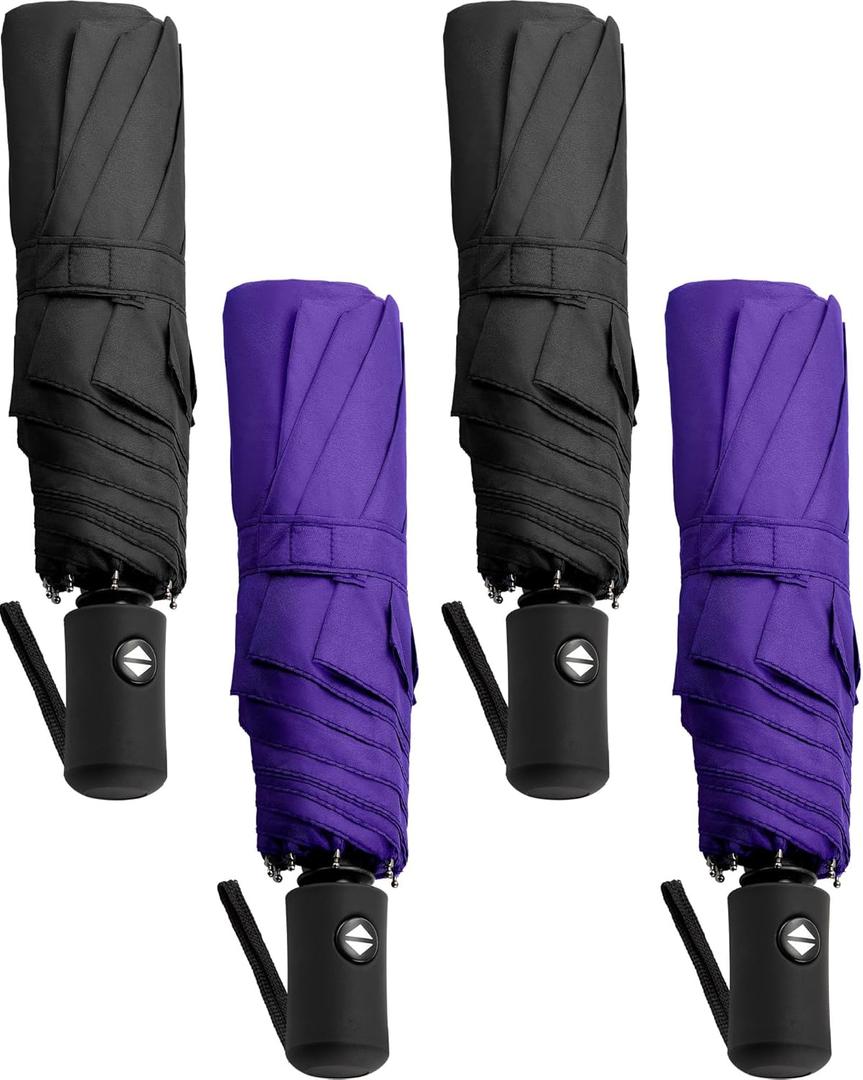 Yahenda 4 Pack Windproof Travel Umbrellas Bulk Automatic Open and Close Umbrella Folding Rain Umbrella for Men Women (Purple, Black)