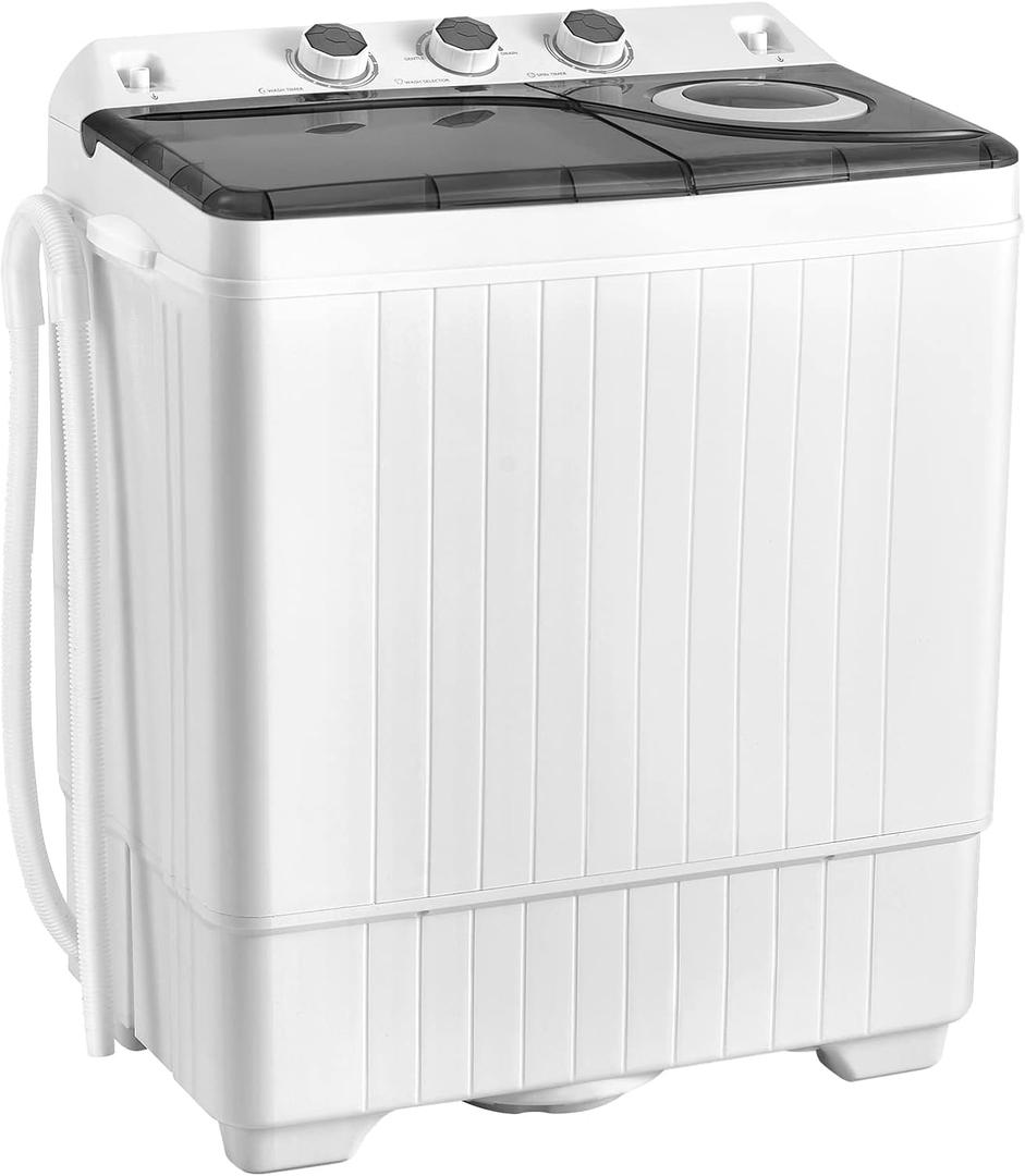 Twin Tub 26lbs Capacity Laundry Portable Washing Machine, 18lbs, Compact Washer for Home Dorm Apartment (Grey+White)
