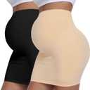 Women's Maternity Pencil Skirt Over Belly, High Waisted Solid Stretchy Pregnancy Shapewear Dress Bump Support 2-Pack