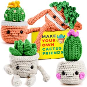 MODDA Crochet Kit for Beginners - Beginner Crochet Starter Kit with Easy-to-Follow Video Tutorials, Learn to Crochet Kits for Adults and Teens, DIY Knitting Supplies, Cactus Kit, 4 Pack Plants Family