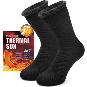 Busy Socks Winter Warm Thermal Socks for Men Women Extra Thick Insulated Heated Crew Boot Socks for Extreme Cold Weather (Medium, 1 Pair Black)