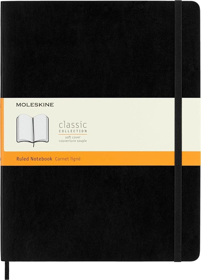 Moleskine Classic Notebook, Extra Large, Ruled, Black, Soft Cover (7.5 x 10)