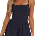 Beaully Women's Summer Sleeveless Athletic Rompers Spaghetti Strap Double Lined Shorts Jumpsuit One Piece Outfits (Blue, S)
