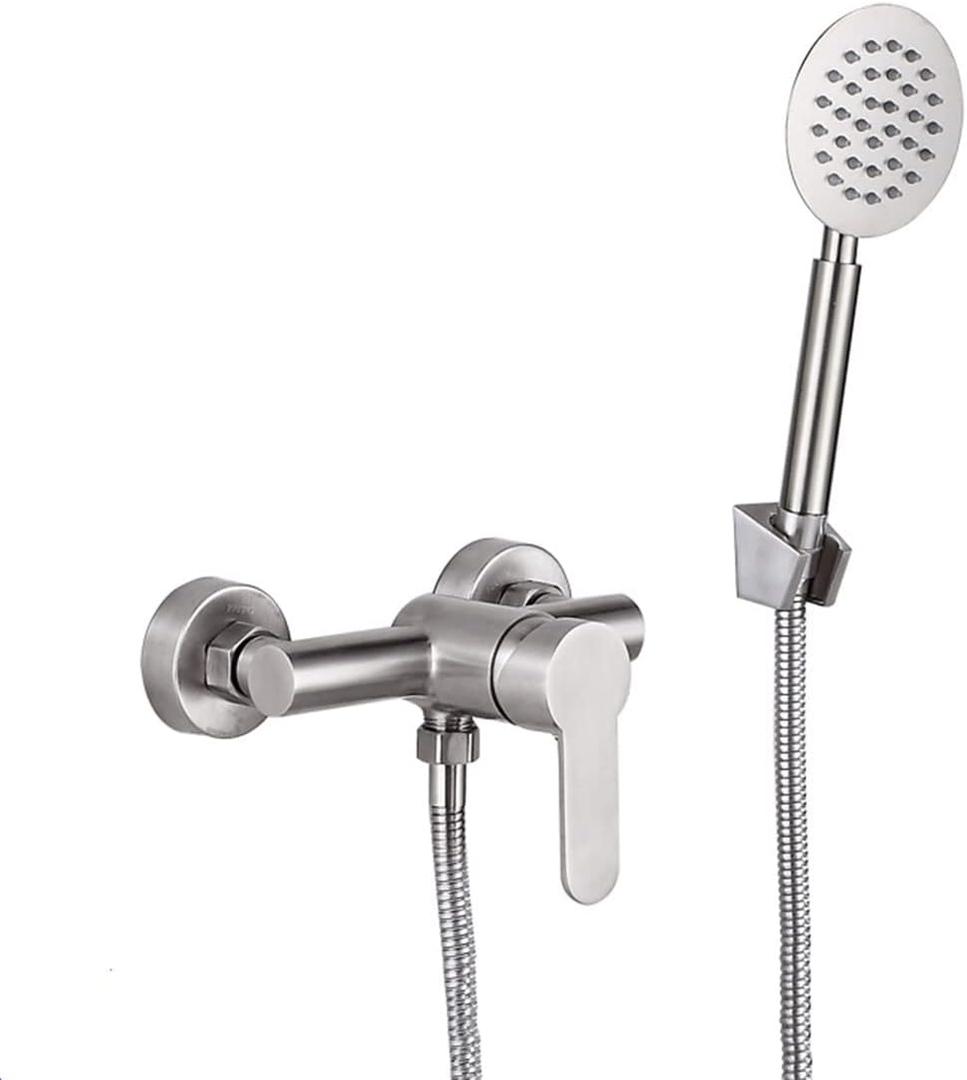 Wall Mounted Bathroom Shower Faucet Set, Stainless Steel Rainfall Handheld Shower Head System (Valve Body and Trim Included)