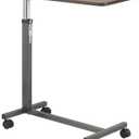 Drive Medical 13067 Non Tilt Top Overbed Table with Wheels and Secure Height Adjustment,Tray Table for Hospital or Home Use, Bedside Rolling Overbed Table, Silver Vein