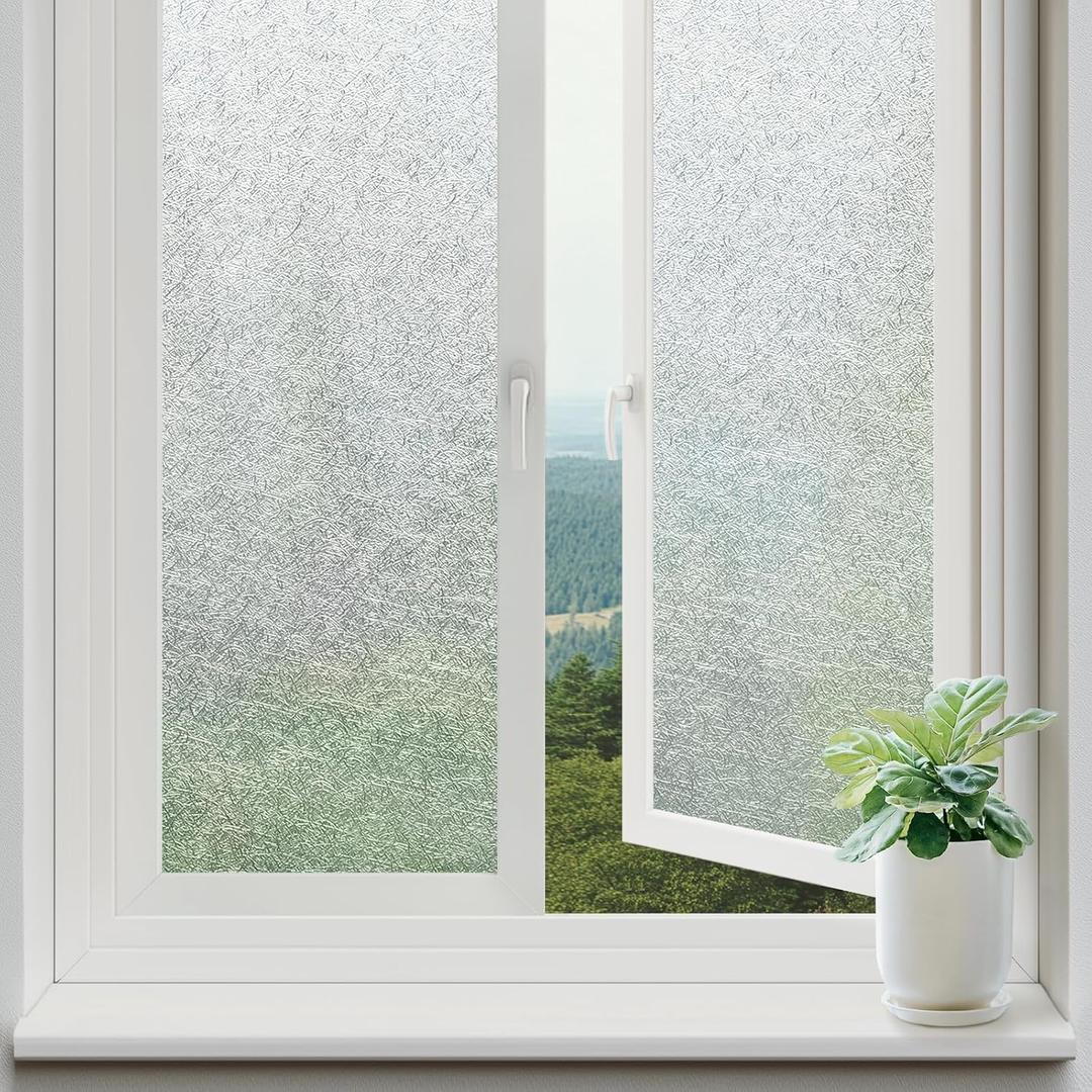 rabbitgoo Window Privacy Film Frosted Glass Film, Decorative Cling UV Sun Blocking Decals, Frosting Window Clings for Home Bathroom Door Coverings, 35.4 x 78.7 inches (Clear)