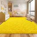Soft Shag Rugs for Bedroom, 4x6 Yellow Fluffy Shaggy Rugs for Living Room Nursery, Luxury Modern Plush Carpet Girls Boys Kids Room Dorm Indoor Home Decor, Upgrade Non-Slip