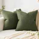 MIULEE Pack of 2 Decorative Linen Burlap Pillow Covers Spring Farmhouse Boho Accent Pillowcases for Sofa Car Couch Bedroom Living Room Decor 18x18 Inch Dark Olive Green